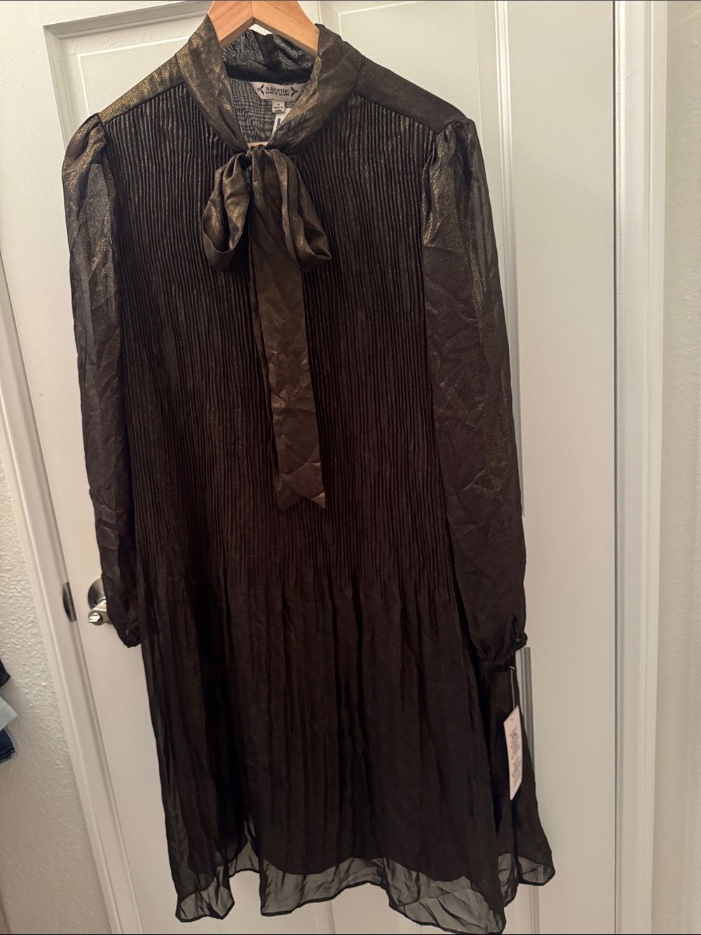 Nanette Lepore Metallic brown Tie-Neck Midi Dress